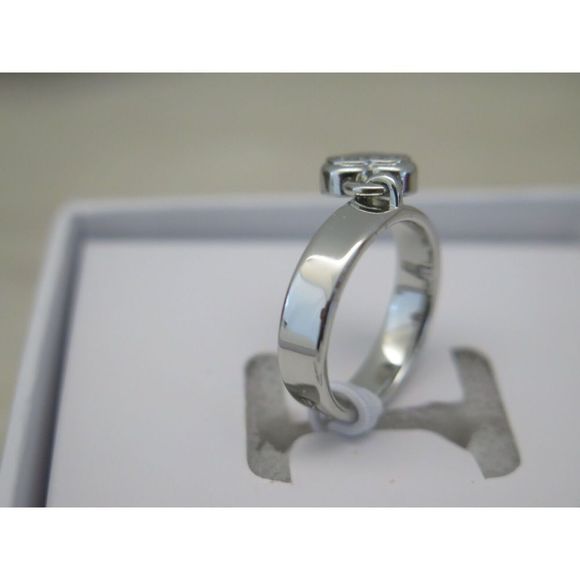 Michael Kors MKJX78890406 Sz 6 Silver-Tone "MK" Dangle Heart & Pave Stone Ring - Picture 9 of 14